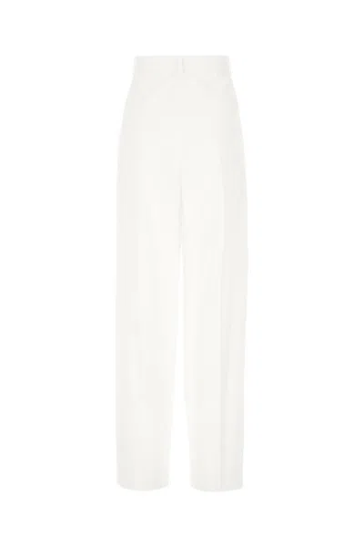 Sportmax Cotton Trousers With Pleated Design And Pockets In White