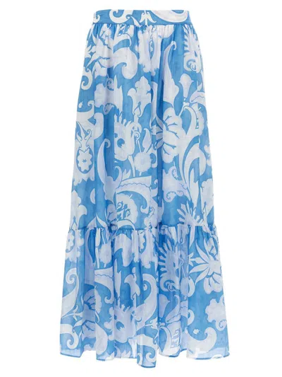Etro Maxi Cotton Skirt With Contrasting Floral Paisley Print In Blue