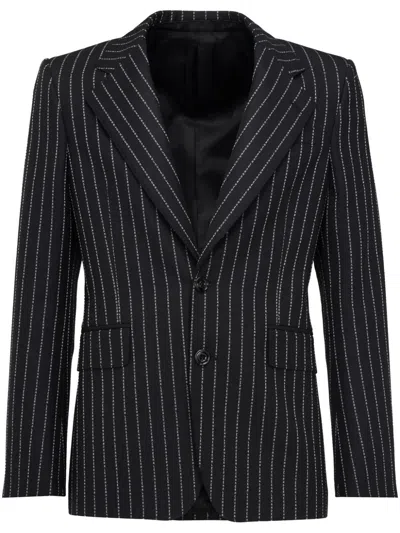 Alexander Mcqueen Tailored Jacket With Pinstripes And Structured Shoulders In Black