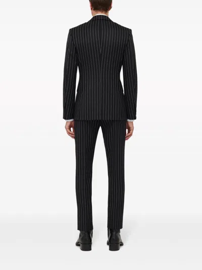 Alexander Mcqueen Tailored Jacket With Pinstripes And Structured Shoulders In Black