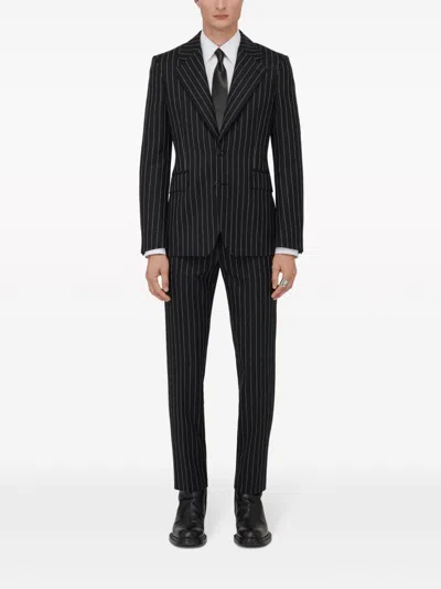 Alexander Mcqueen Tailored Jacket With Pinstripes And Structured Shoulders In Black