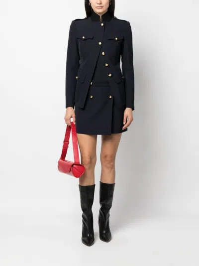 Alexander Mcqueen Button-embellished Wool And Cotton-blend Twill Mini Skirt In Blue