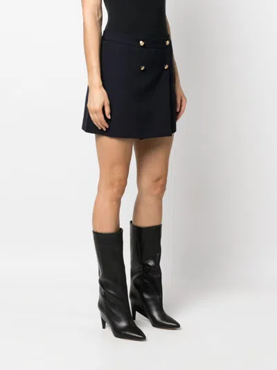 Alexander Mcqueen Button-embellished Wool And Cotton-blend Twill Mini Skirt In Blue