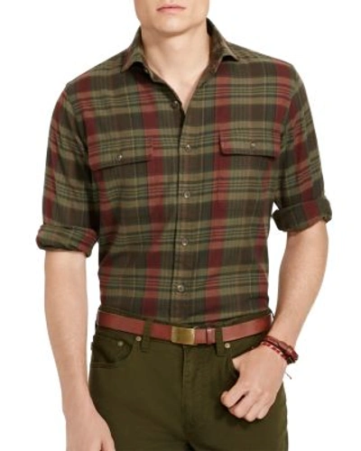 Polo Ralph Lauren Down Shirt In Taupe/wine
