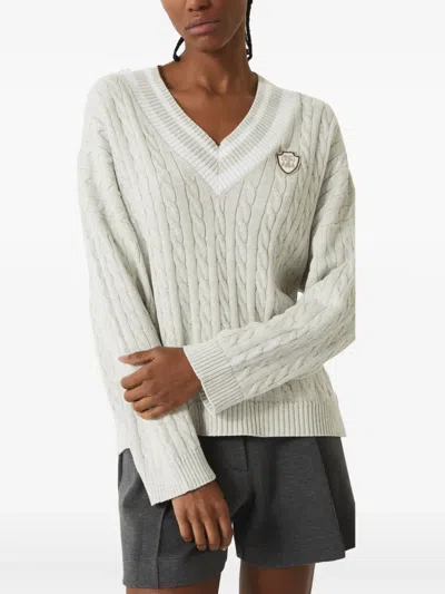 Brunello Cucinelli Cotton Cable Knit Sweater Sweaters And Cardigans Gray In Grey