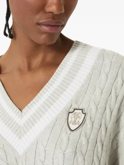 Brunello Cucinelli Cotton Cable Knit Sweater Sweaters And Cardigans Gray In Grey