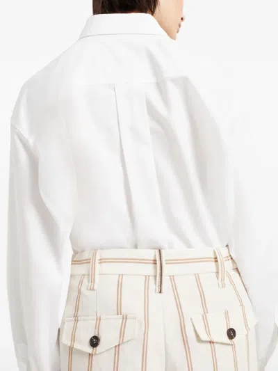 Brunello Cucinelli Multicolor Crop Pants With All-over Striped Motif And Monile Detail In Neutrals