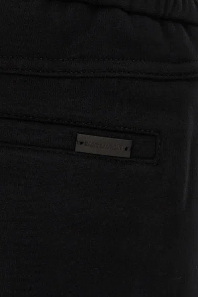 Saint Laurent Waist Drawstring Cotton Fleece Shorts In Black