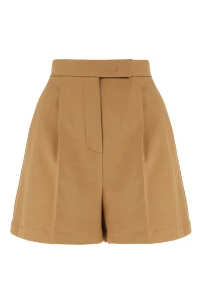 Max Mara Stretch Cotton Shorts Pleated Front In Neutral