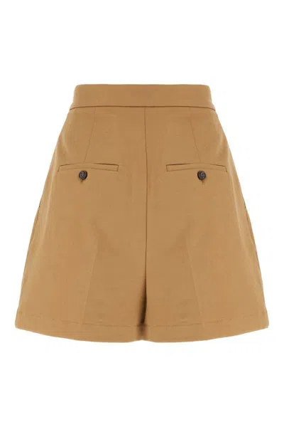 Max Mara Stretch Cotton Shorts Pleated Front In Neutral