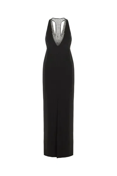 Max Mara Sophisticated Evening Dress With Deep V-neckline And Embellished Back In Black