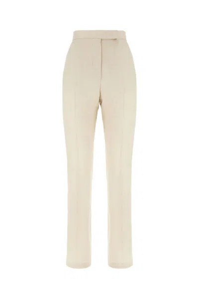 Max Mara Trousers Wool Blend Front Pleats In Beige