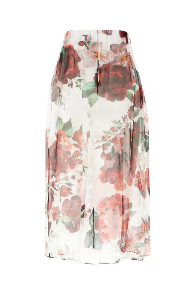 Dolce & Gabbana Multicolor Skirt With All-over Floral Motif In Silk Woman In Bouche'florifondwhite