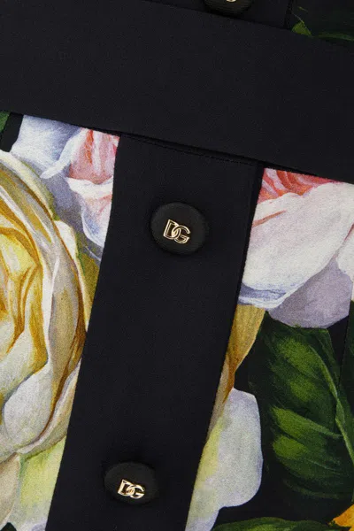 Dolce & Gabbana Calf-length Cady Shirt Dress With Peony And Rose Print In Peonies Roses Fdo Black