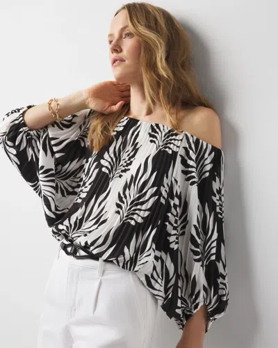 White House Black Market Petite Off-the-shoulder Kimono Sleeve Blouse In Tonal Leaf Split Black