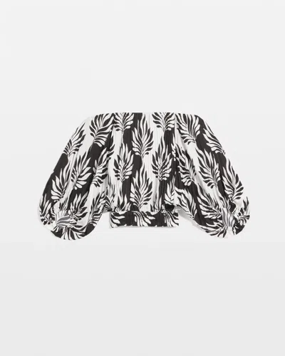 White House Black Market Petite Off-the-shoulder Kimono Sleeve Blouse In Tonal Leaf Split Black