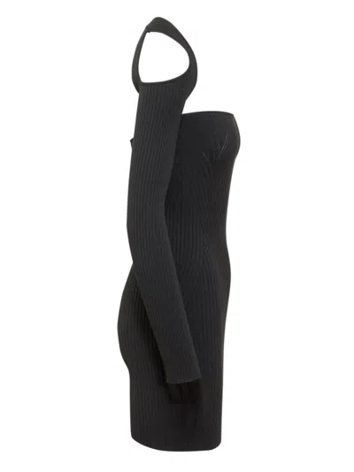 Andreädamo Andreādamo Ribbed-knit Asymmetrical Mono Shoulder Dress In Black