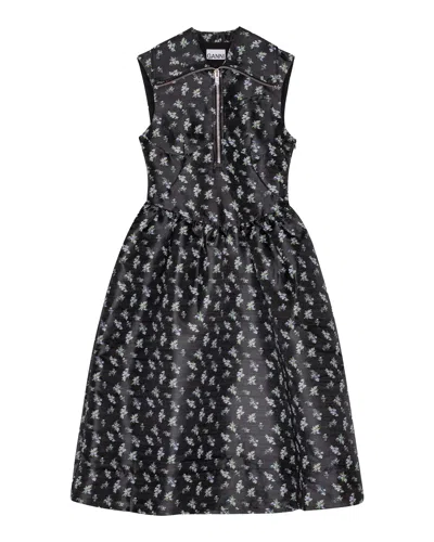 Ganni Womens Floral Jacquard Sleeveless Woven Midi Dress Black