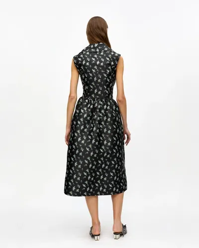 Ganni Womens Floral Jacquard Sleeveless Woven Midi Dress Black