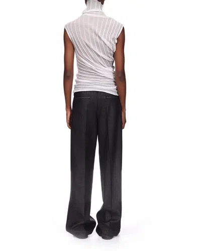Victoria Beckham High Neck White Top In Semi-transparent Ribbed Knit In White