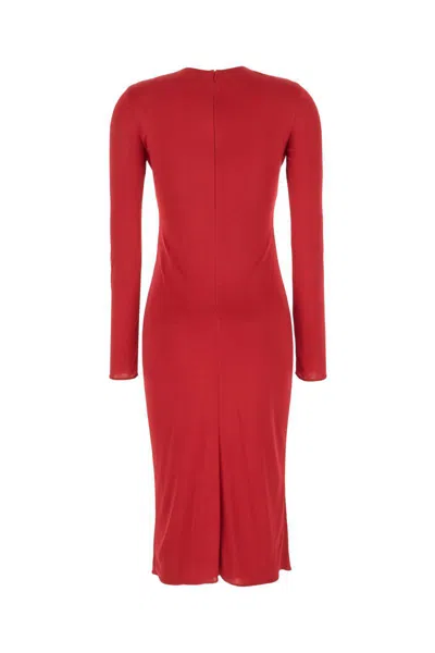 Versace Twisted Safety-pin Long-sleeve Jersey Midi Dress In Lipstick Red