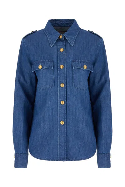 Valentino Casual Shirt With Chest Pockets And Epaulettes In Blue