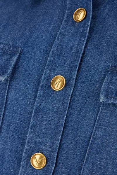 Valentino Casual Shirt With Chest Pockets And Epaulettes In Blue