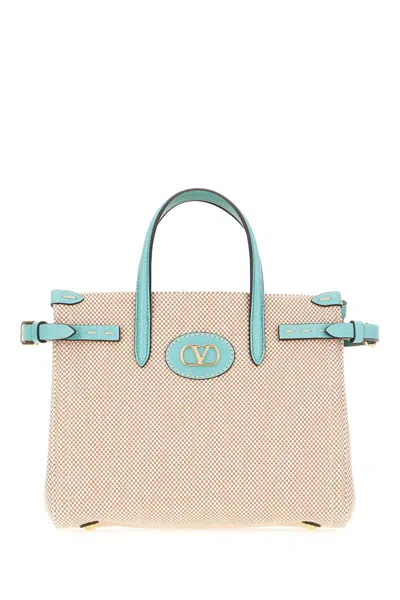 Valentino Women's Two-tone Canvas Antibes Shopping Bag | 6w2b0r19jse Color R2k In Nate Tobacco Ice Green