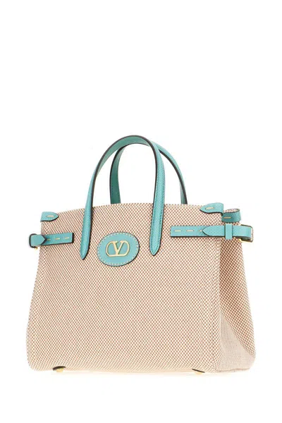 Valentino Women's Two-tone Canvas Antibes Shopping Bag | 6w2b0r19jse Color R2k In Nate Tobacco Ice Green