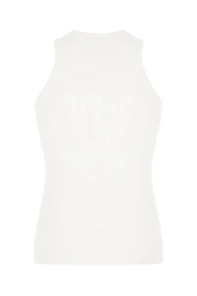 Moncler Cotton Top With Embellished Detail And Ribbed Texture In White