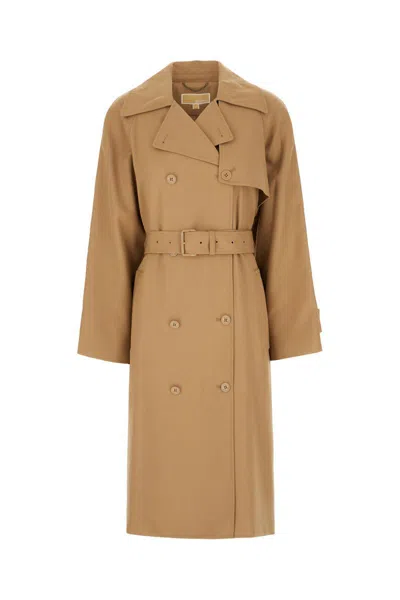 Michael Kors Polyester Blend Trench Coat With Notched Lapels In Cafe