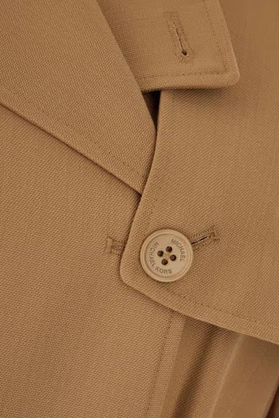 Michael Kors Polyester Blend Trench Coat With Notched Lapels In Cafe