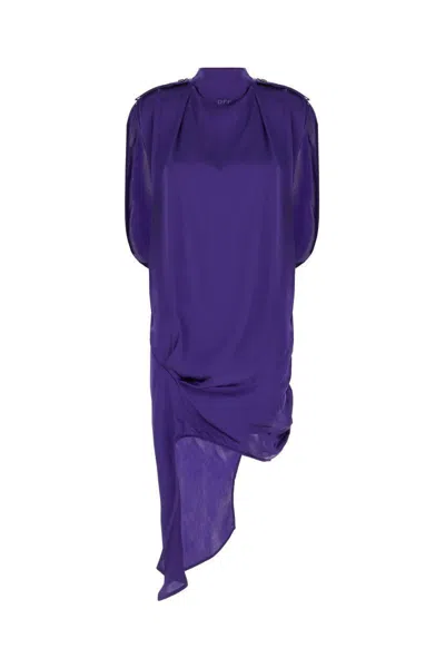 Off-white Asymmetric Design Acetate Blend Dress In Deep Blue