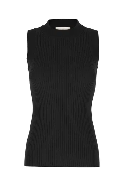 Sportmax Canotta Nera In Cotone A Costine In Black