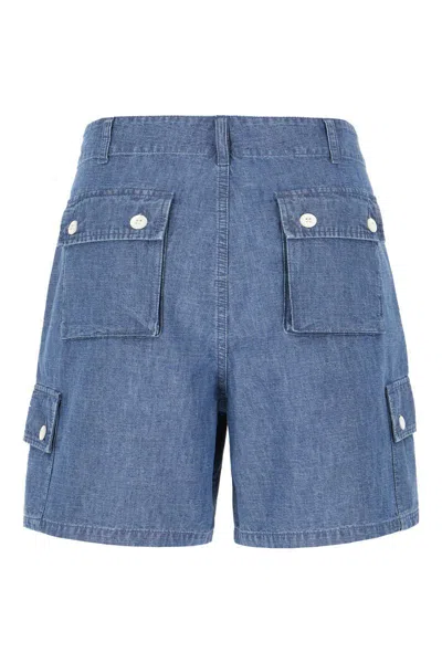 Givenchy Denim Bermuda Shorts With Pockets And Loops In Denim Blue