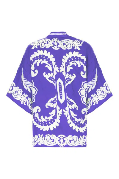 Etro Floral Jacquard Kesa Robe In Blue Background Print