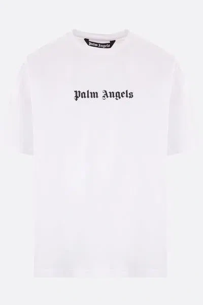 Palm Angels White Short-sleeved T-shirt With Monogram Pa Embroidery In White+black
