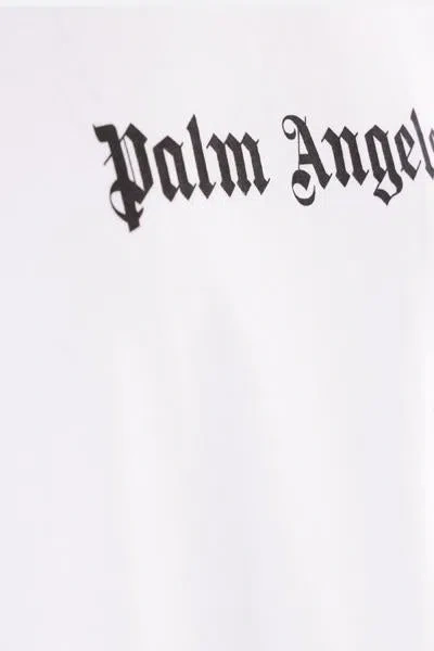 Palm Angels White Short-sleeved T-shirt With Monogram Pa Embroidery In White+black