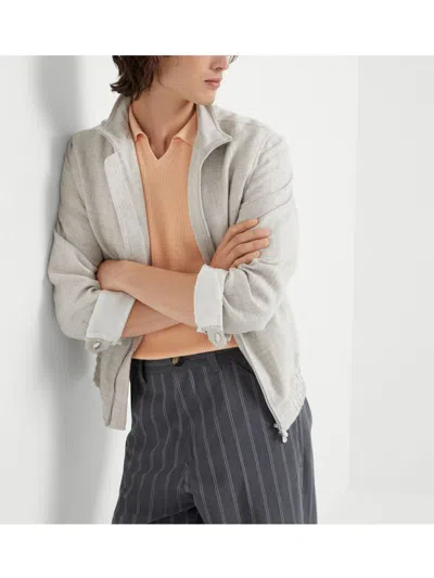 Brunello Cucinelli Men Water Resistant Linen Blend Jacket In Gray