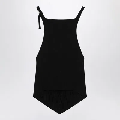 Courrèges Black Ribbed Top With Pointed Hem