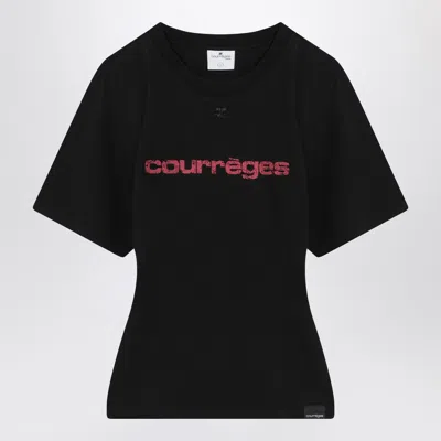 Shop Courrèges Black T Shirt With Logo Print