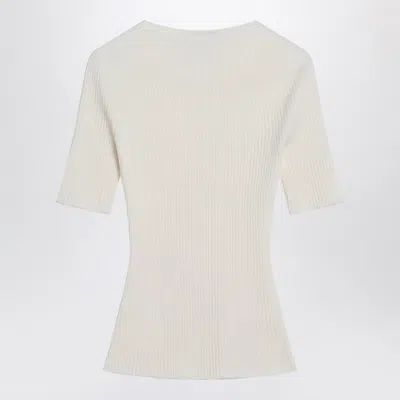 Shop Courrèges White Ribbed Sweater In Cotton And Wool