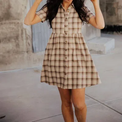 Mikarose Noel Dress In Brown Plaid In Yellow