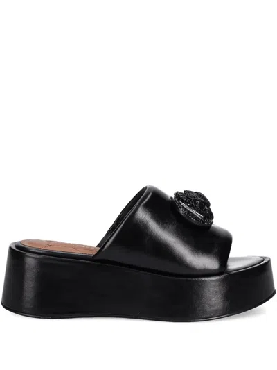 Kurt Geiger Leather Platform Slides In Black
