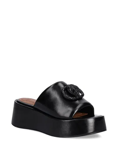 Kurt Geiger Leather Platform Slides In Black