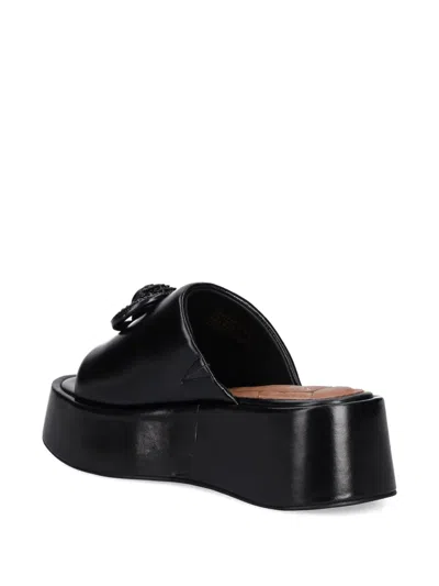 Kurt Geiger Leather Platform Slides In Black