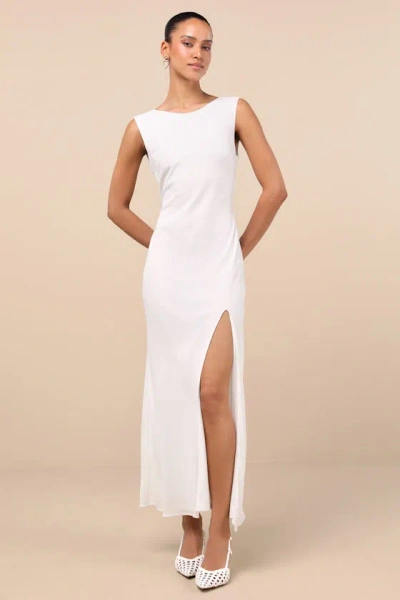 Lulus Yaneli White Boat Neck Cowl Back Maxi Dress In White