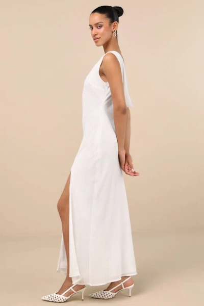 Lulus Yaneli White Boat Neck Cowl Back Maxi Dress In White
