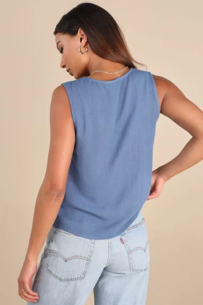 Lulus Casually Sophisticated Blue Linen Button-front Top In Blue