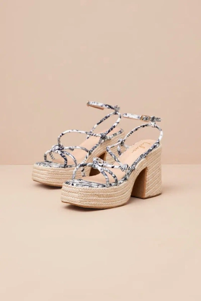 Lulus Thomasin Multi Tropical Print Platform High Heel Sandals In White